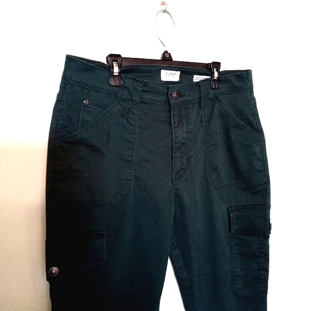 Curve Appeal Women's Dark Green High Rise Cargo Pocket Pants Size 12